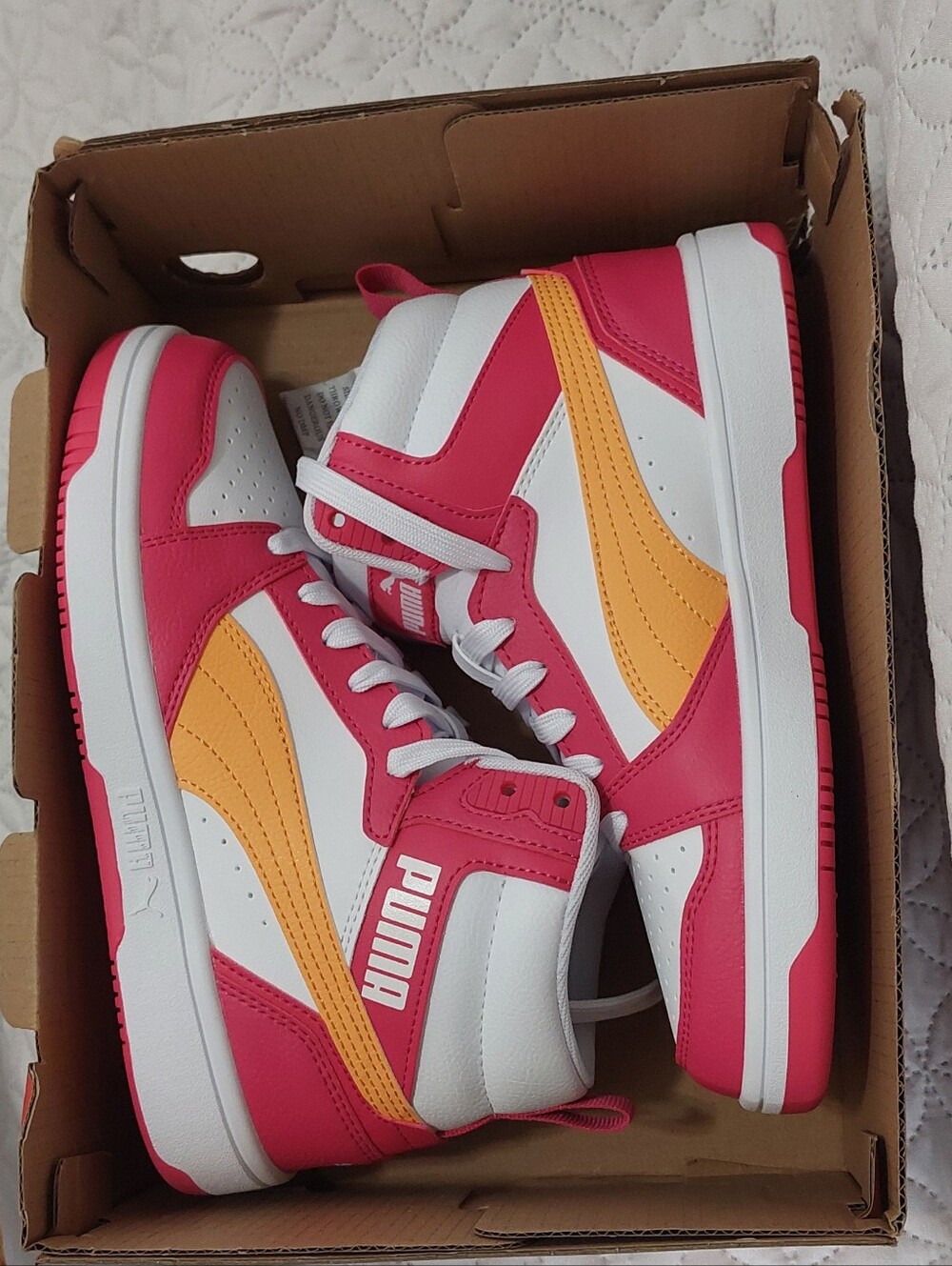 Puma Low-Top Sneakers in White and Pink with Yellow Accent - Picture 8 of 9